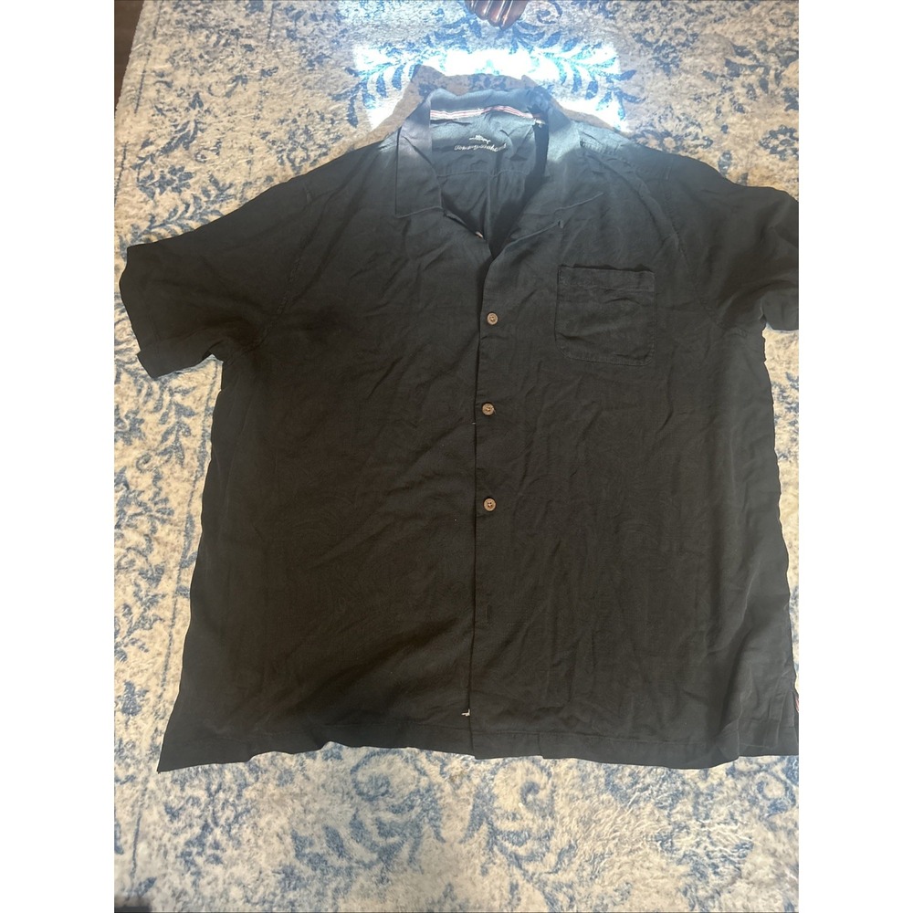 Tommy Bahama Shirt Men 3X Black Silk Hawaiian Button Up Short Sleeve Pocket